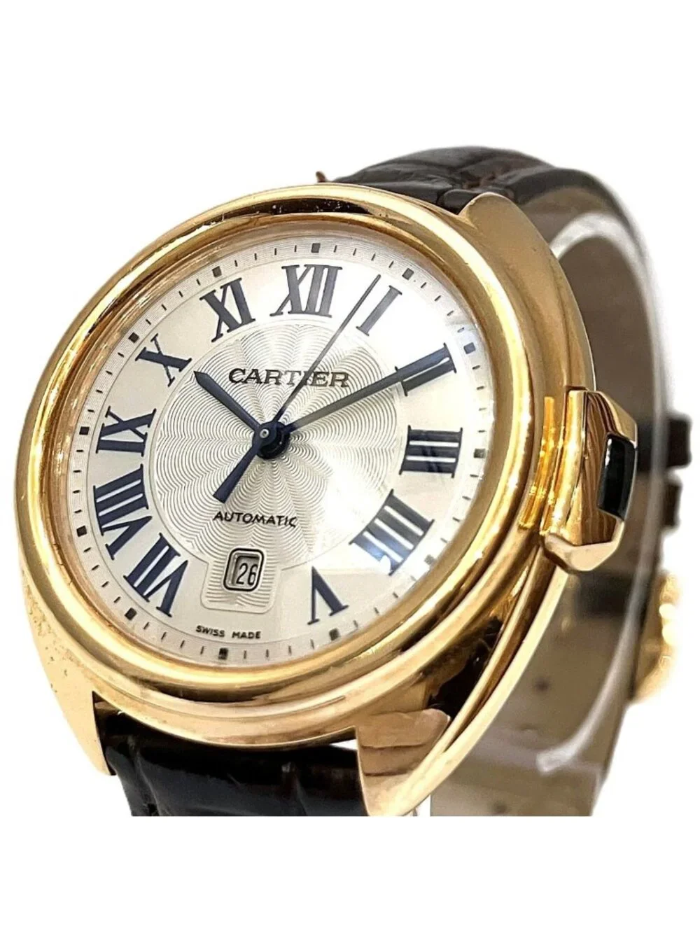 Cartier Cles Watch Gross 18k Leather Automatic Winding White Dial